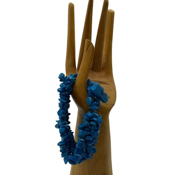 New Artisan Howlite Turquoise Tone Chip Stone Beaded Bracelet Toggle Handcrafted - Picture 1 of 13